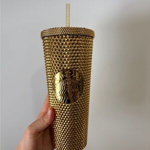 Starbucks Metallic Gold Studded Las Vegas Tumbler with Straw